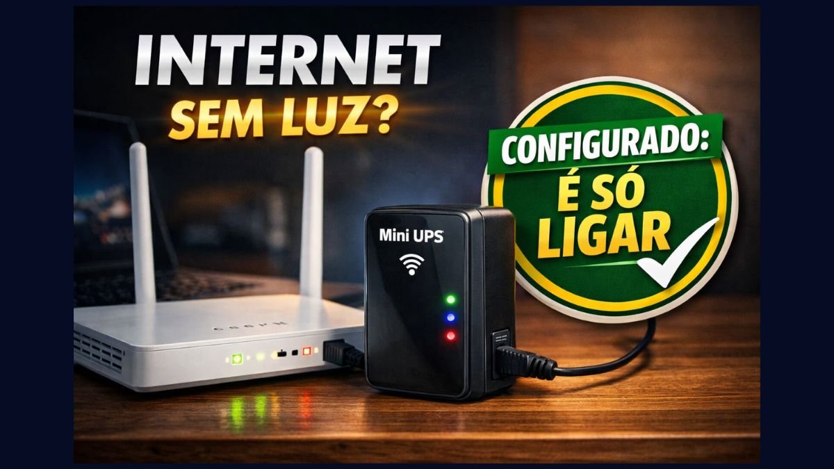 Kit Mini UPS No-break para roteador Wi-Fi funcionando sem luz.